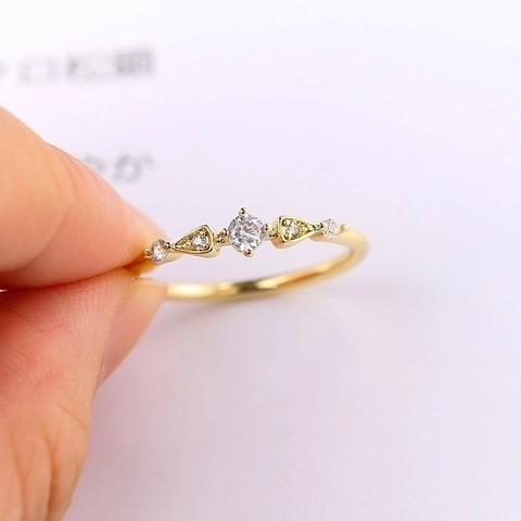 Anello Geometrico In Zirconia Cubica Rame Placcato Oro Minimalista Sottile Gioiello Da Dito Per Donne Ragazze