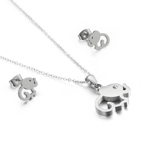 Gioielli Collana E Orecchini Elefante Acciaio Inossidabile Design Animale Vuoto Con Strass Per Donne