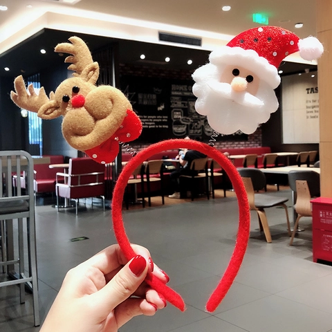 Serre-Tête De Noël Bois De Renne Peluche Paillettes Père Noël Bonhomme De Neige Accessoires Cheveux Fête Enfants