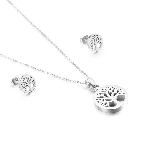 Árbol De La Vida En Acero Inoxidable Collar Y Pendientes Para Mujer Estilo Elegante