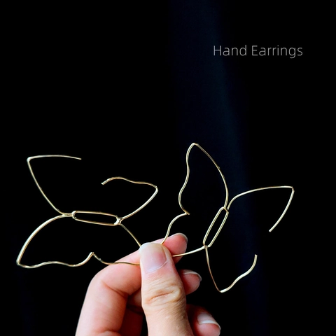 Vlinder Holle Geometrische Oorbellen 14K Verguld Koper Extra Groot Minimalistisch Esthetisch Sieraden Voor Vrouwen Mode