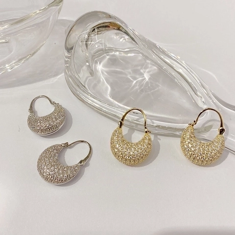 Hoop Earrings U-Shaped Micro Pave Cubic Zirconia Copper Gold Plated French Style Elegant Minimalist Jewelry For Women