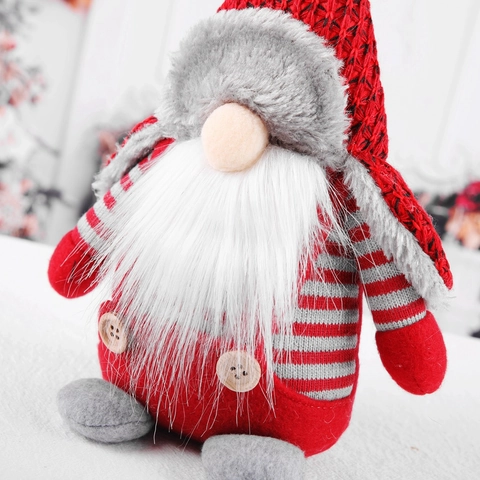 Gnome De Noël Poupée Sans Visage Tricotée Main Peluche Tomte Avec Bouton En Bois Décoration De Table Nordique