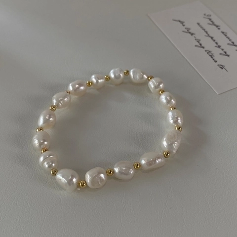 Freshwater Pearl Bracelet Irregular Cultured Freshwater Pearls With Gold Plated Beads Minimalist Elegant Jewelry For Women