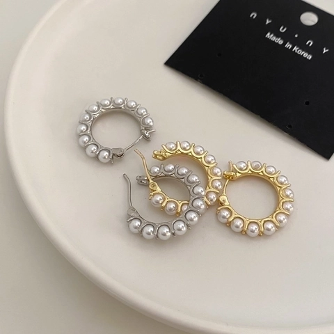 Orecchini A Cerchio Con Künstliche Perle Rame Con Perno In Argento Sterling 925 Stile Coreano Elegante Gioielli Da Donna
