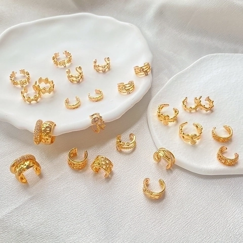 Ear Cuff Non Piercing Ear Clip Brass 18K Gold Plated Zircon Butterfly Flower Geometric Design Jewelry For Women