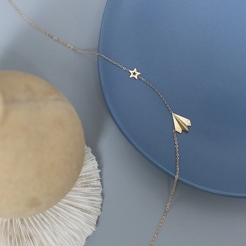 Papierflugzeug Und Stern Anhänger Halskette 14K Vergoldet Titan Stahl Schlüsselbein Kette Minimalistischer Schmuck