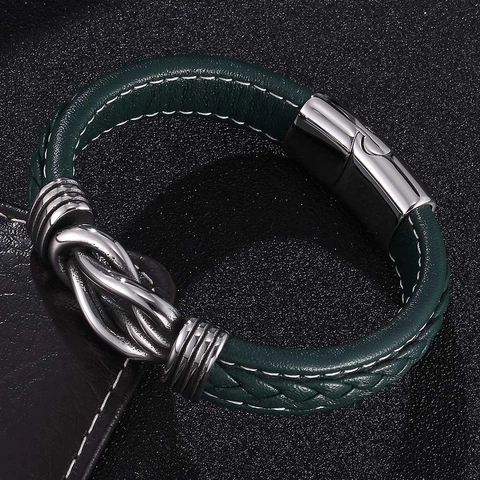 Pulsera De Cuero Trenzado Acero Inoxidable Cierre Magnético Estilo Punk Vintage Joyas Para Hombres