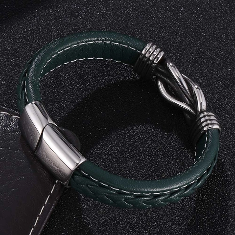 Pulsera De Cuero Trenzado Acero Inoxidable Cierre Magnético Estilo Punk Vintage Joyas Para Hombres