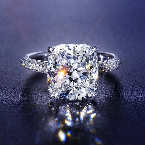 Cushion Cut Cubic Zirconia Ring Copper Platinum Plated Bull Head Setting Pave Engagement Wedding Jewelry For Women