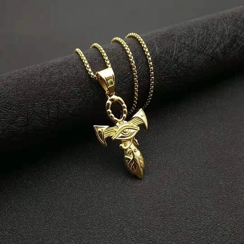 Men Titanium Steel Egyptian Eye Of Horus Ankh Cross Pendant Necklace Hip Hop Punk Stainless Steel Religious Jewelry Gift