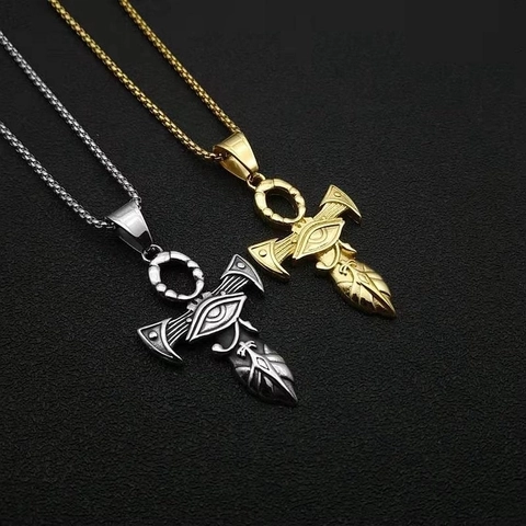Men Titanium Steel Egyptian Eye Of Horus Ankh Cross Pendant Necklace Hip Hop Punk Stainless Steel Religious Jewelry Gift