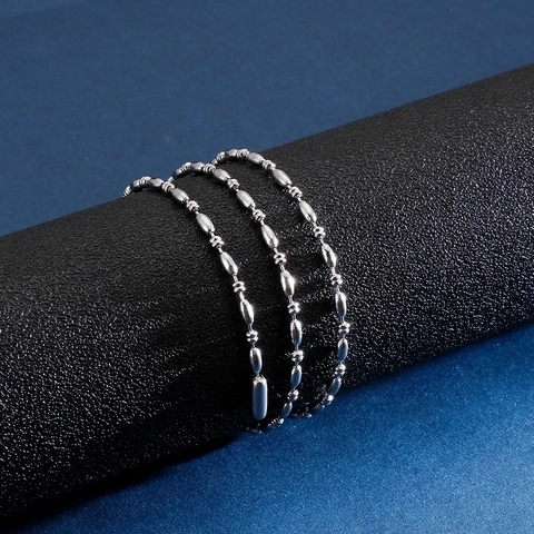 Men Stainless Steel Bead Chain Necklace Polished Titanium Steel Bamboo Link Jewelry Accessory Silver Color