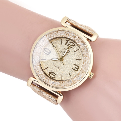 Fashion Women Quartz Watch Glitter Starry Sky Dial Rhinestone Alloy Case PU Leather Strap Elegant Ladies Wristwatch Jewelry Gift