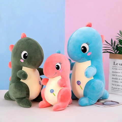 Standing Dinosaur Plush Toy Soft Stretch Velvet Down Cotton Filling Candy Embroidery Cute Animal Hugging Pillow Kids Gift