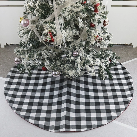 Kerstboomschort Zwart Wit Geblokt Rond Gingham Check Vakantie Binnenhuis Vloer Decoratie