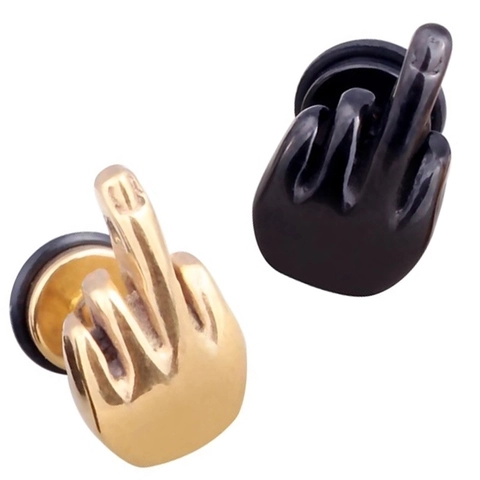 Stainless Steel Ear Studs Novelty Middle Finger Hand Gesture Earrings Punk Hip Hop Jewelry For Men Women