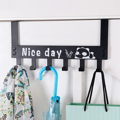 Metal Over The Door Hook Rack Multiple Hooks Cartoon Panda Design Nail Free Hanger For Clothes Bags Hats