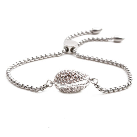 Stainless Steel Bracelet Colorful Cubic Zirconia Pave Shell Conch Pendant Adjustable Slider Box Chain Ocean Jewelry Women