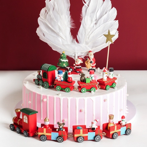 Christmas Train Decoration Wood Miniature Desktop Ornament Santa Snowman Festive Home Office Holiday Window Tabletop Decor