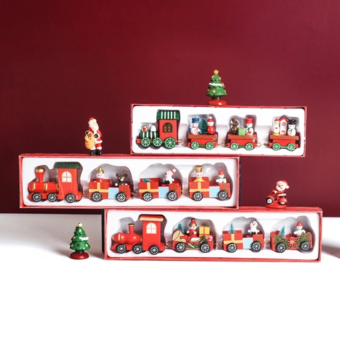 Christmas Train Decoration Wood Miniature Desktop Ornament Santa Snowman Festive Home Office Holiday Window Tabletop Decor