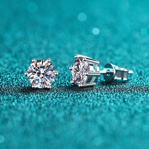 Classic Round Cut Moissanite Zircon Stud Earring With 925 Sterling Silver Earring Post Claw Setting Elegant Women