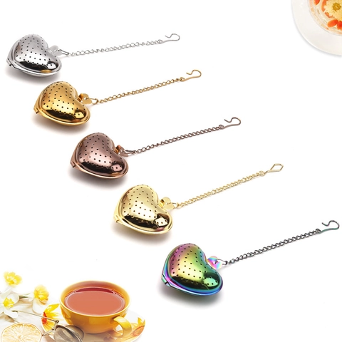 Heart Shaped 304 Stainless Steel Tea Infuser With Long Chain And Hook Fine Mesh Tea Strainer For Loose Leaf Tea
