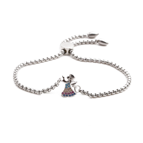 Stainless Steel Adjustable Bracelet With Boy Girl Family Charms Zircon Inlay Fashion Jewelry For Women