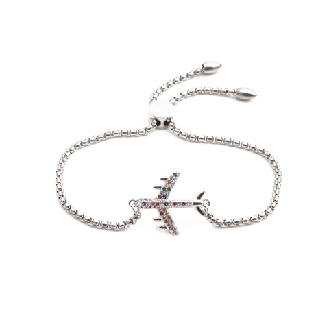 Bracciale Con Pendente Aereo Da Donna Acciaio Inossidabile Zircone Colorato Chiusura Bolo Regolabile