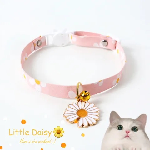 Pet Collar Adjustable Flower Print With Daisy Pendant And Bell Japanese Style For Cats Small Dogs Rabbit Floral