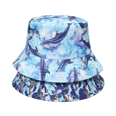 Ocean Animal Print Bucket Hat Polyester Sun Protection Outdoor Beach Casual Fisherman Cap For Men Women