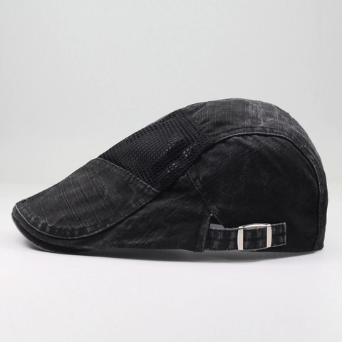 Boina de Algodón con Retazos de Malla Unisex Transpirable Ajustable Gorra Casual para Aire Libre Sombra Parte Superior Plana Artista