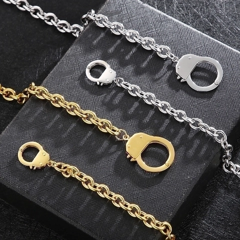 Set di Gioielli con Manette in Acciaio al Titanio Minimalista Collana Bracciale Punk Catena Gioielli per Donna Oro Argento Accessorio Moda