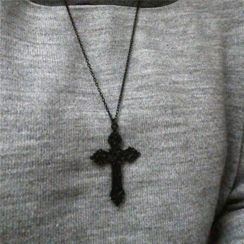 Collana Croce Gotica Grande Pendente In Lega Nero Stile Retro Punk Per Uomini Donne Accessorio Unisex