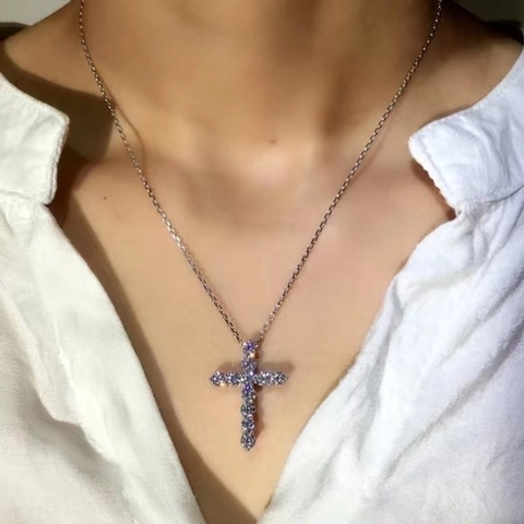 Collana Con Pendente A Croce Rame Placcato Platino Zirconia Iced Out Hip Hop Gioielli Retrò Per Uomo Donna