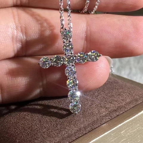 Collana Con Pendente A Croce Rame Placcato Platino Zirconia Iced Out Hip Hop Gioielli Retrò Per Uomo Donna