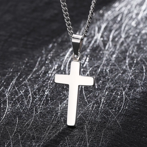 Collar Con Colgante De Cruz De Acero Inoxidable Pulido Joyería Religiosa Clásica Para Hombres Mujeres