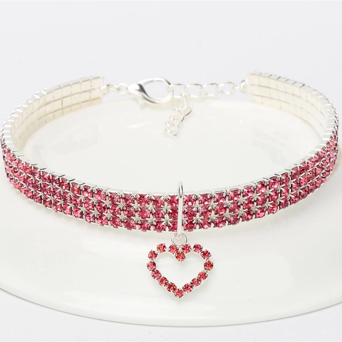 Sparkly Pet Necklace Collar Alloy Rhinestones Heart Pendant Adjustable Luxury Jewelry Accessory For Cats Small Dogs