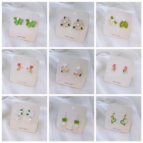 Pendientes De Flores Aleación Esmalte Tulipán Y Gardenia Perla Artificial Con Poste De Plata De Ley 925 Joyería Dulce Para Mujeres