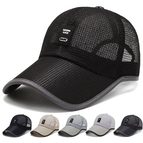 Men Outdoor Mesh Baseball Cap Breathable Quick Dry Sun Protection Fishing Hat Adjustable Long Brim Sport Trucker Hat