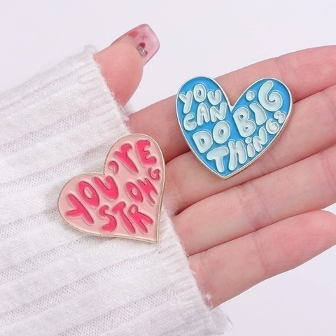 Motivational Slogan Enamel Pins Heart Shape Alloy Brooches Colorful Lapel Badges For Backpack Hats Fashion Accessory