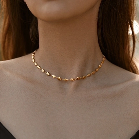 Minimalist Geometric 18K Gold Plated Copper Bean Chain Necklace For Women Fashion Daily Commute Jewelry Gift