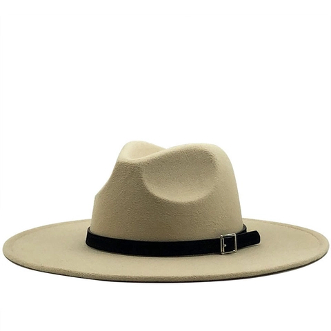 Classic Fedora Hat Wool Felt Wide Flat Brim Jazz Cap Decorative Band Silver Buckle Retro Winter Autumn Fashion For Women Men