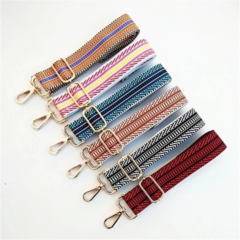 Wide Replacement Bag Strap For Women Ethnic Style Adjustable Woven Shoulder Strap Geometric Stripe Crossbody Belt For Handbags