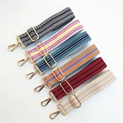 Wide Replacement Bag Strap For Women Ethnic Style Adjustable Woven Shoulder Strap Geometric Stripe Crossbody Belt For Handbags