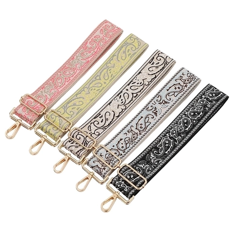 Wide Adjustable Bag Strap Replacement Paisley Ethnic Style Jacquard Polyester Shoulder Crossbody Belt With Metal Buckles