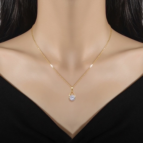 Collier Pendentif Goutte D'eau Zircone Cubique Plqué Or Chaîne En Acier Inoxydable Cuivre Micro Incrusté Élégant Pour Femmes