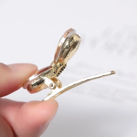 Crystal Bow Hair Clip Gold Alloy Water Droplet Shape Duckbill Side Fringe Hairpin Sweet Korean Style Headwear For Women