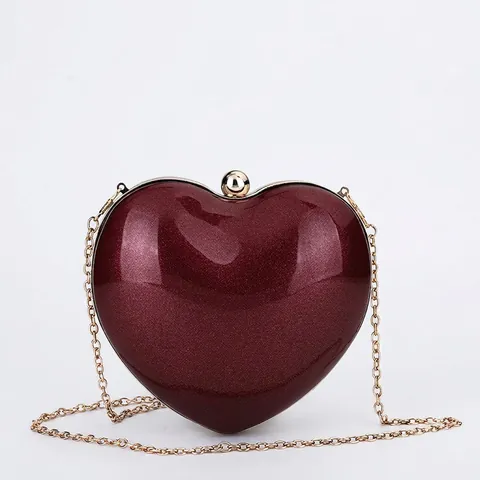 Sac De Soiree Acrylique Coeur Pochette Rigide Sac Bandouliere Chaine Metal Dore Femmes Fete Mariage Irise