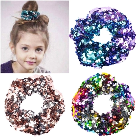 Chouchous À Paillettes Élastiques Cheveux Double Face Réversible Sirène Brillants Pour Femmes Filles